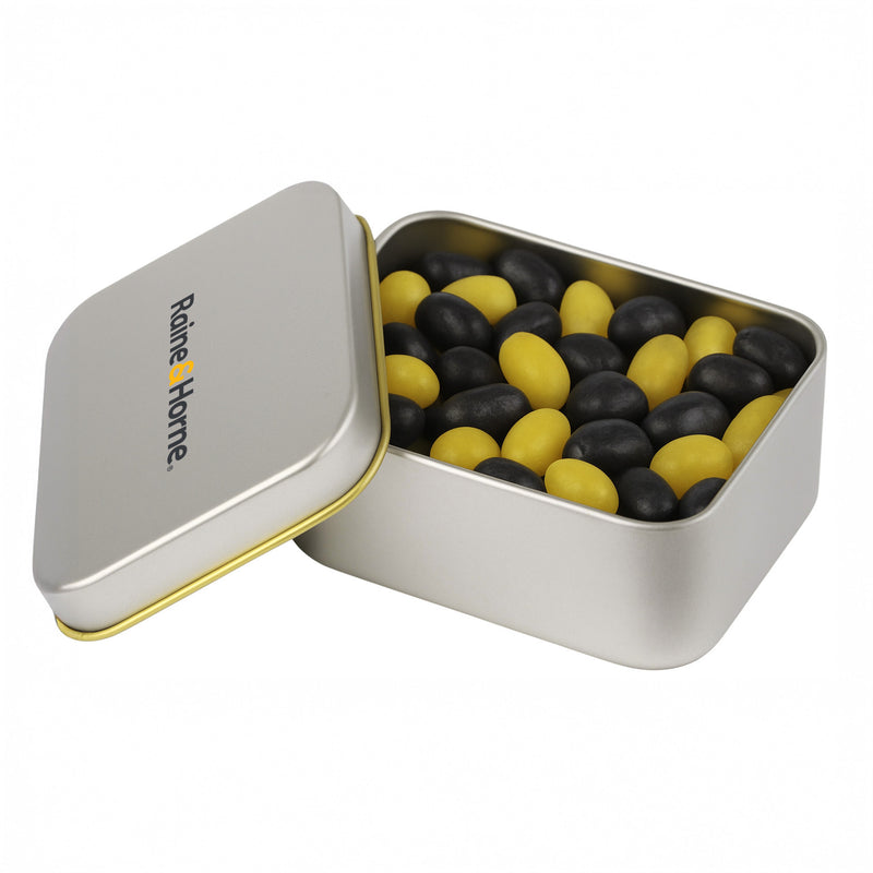 Corporate Colour Mini Jelly Beans in Silver Rectangular Tin LL335